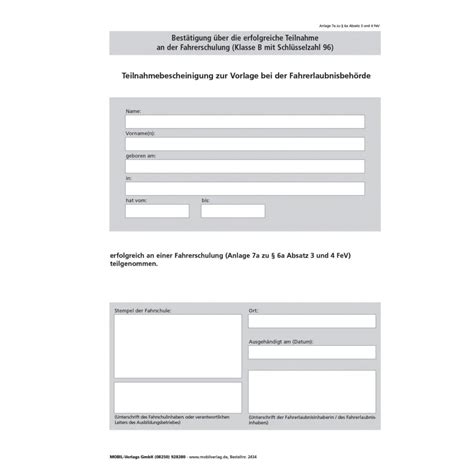 Ausbildungsdiagrammkarte Klasse B MOBIL Verlag Individuell