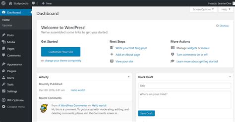 Wordpress Dashboard Ui Studyopedia