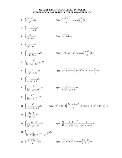 Gu A De Integraci N Por Sustituci N Trigonom Trica Guia De