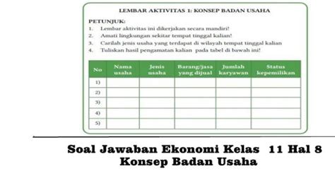 Soal Dan Kunci Jawaban Ekonomi Kelas 11 Halaman 8 Aktivitas 1 Konsep