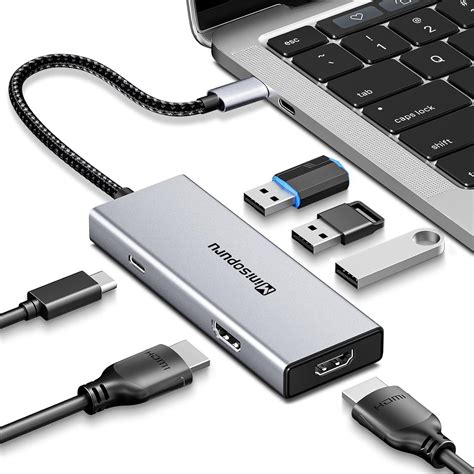 Minisopuru Hub USB C Adaptateur Multiport 6 En 1 Avec Double HDMI 4K