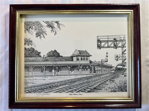 Signed Jerry Miller Art Print Selma Railroad Station Framed 10”h X