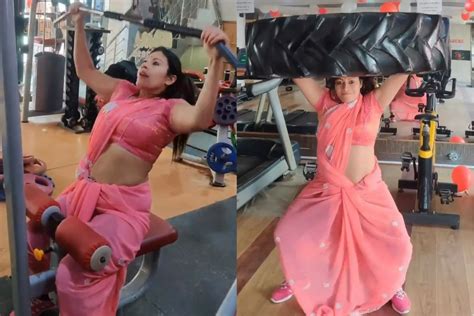 Viral Video Woman In Saree Sweats Hard At Gym Desi Tweeps Says Bhartiya Nari Sab Par Bhari Watch