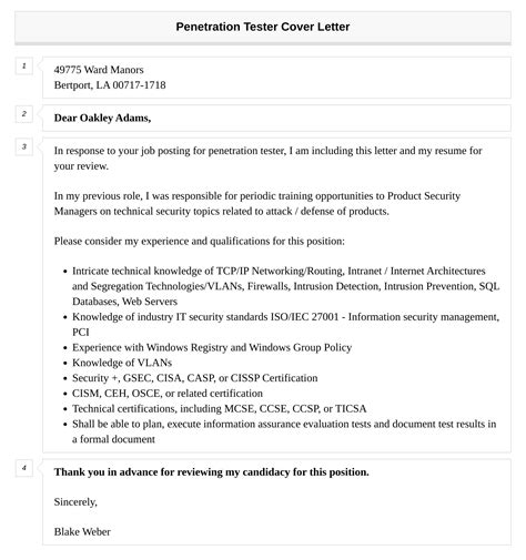 Penetration Tester Cover Letter Velvet Jobs