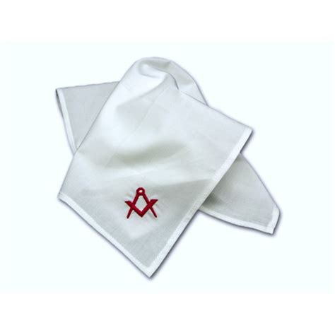 Masonic Plain White Pocket Square With Red Embroidered Freemasons