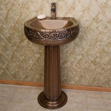 Vine Hammered Copper Pedestal Sink Bathroom Sinks Bathroom Pedestal Sink Copper Sink