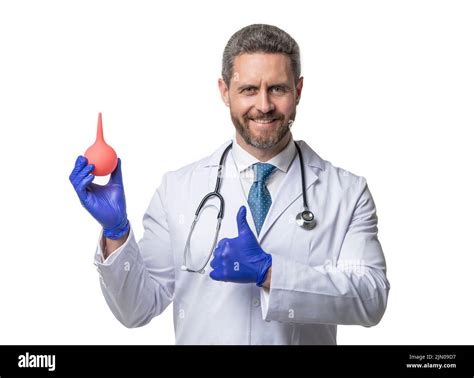 Doctor Hold Enema Isolated On White Enema For Medical Procedure Nurse Man With Enema Thumb Up