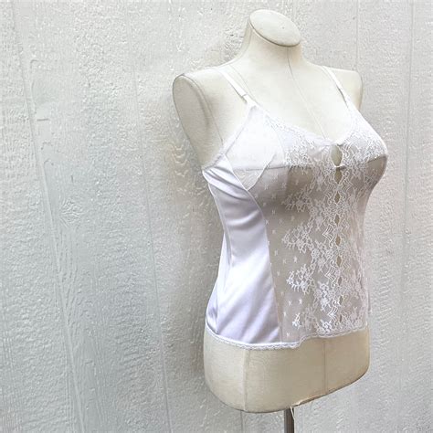 Vintage 70s White Lace Front Camisole Sleeveless Sexy Boudoir By Vanity Fair Shop Thrilling