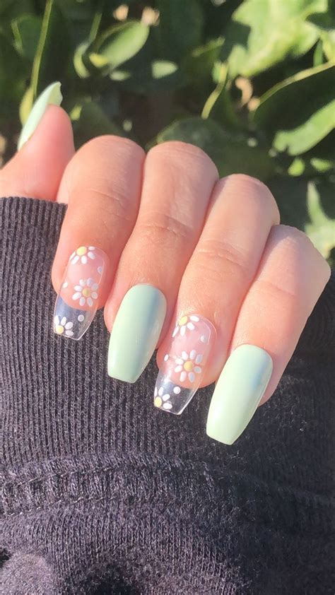 Daisy Nails Flower Nails Summer Nails Short Nails Coffin Nails