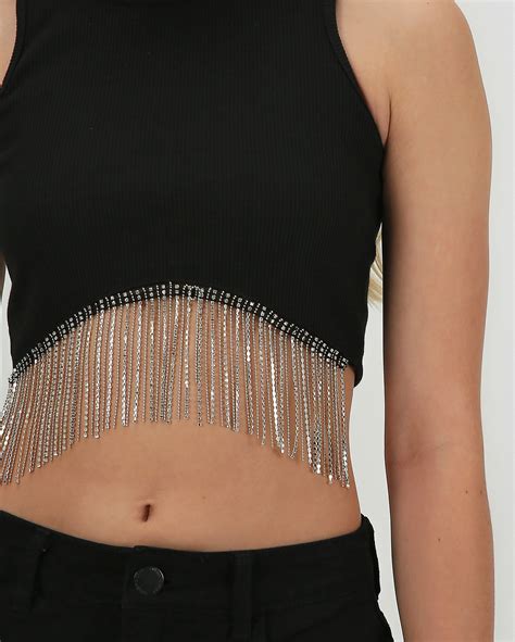 Riachuelo Regata Cropped Canelada Strass Preta Pool By Riachuelo