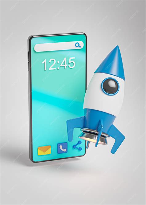 Premium Photo | Startup concept blue rocket smartphone launch project