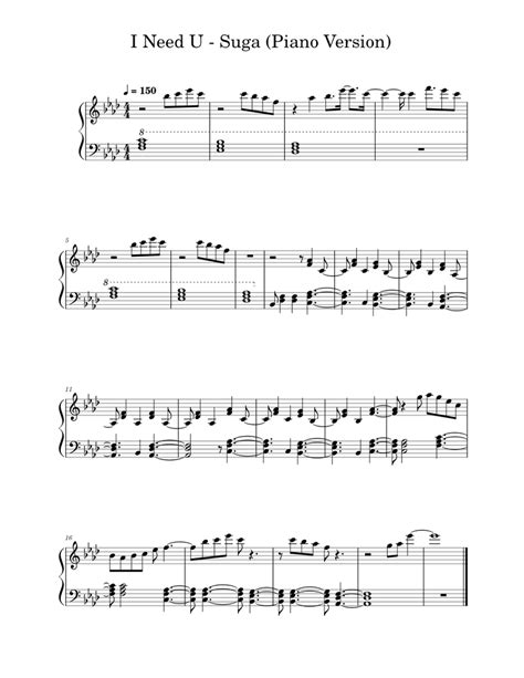 I Need U Bts Suga Piano Version Sheet Music For Piano Solo Easy