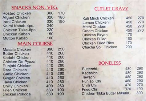 Menu At Chacha Dhaba Kharar Shop No