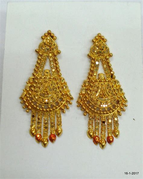 Traditional Design Kt Gold Earrings Handmade Jewelry Rajasthan India