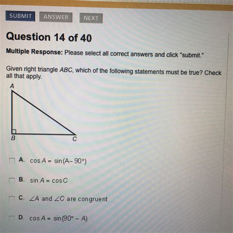 Solved Right Triangle ABC Which Of The Following Statements Must Be