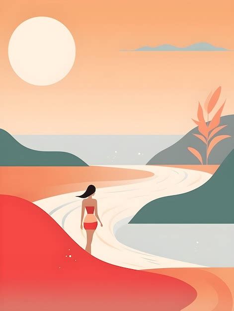 Premium AI Image A Woman In A Bikini Stands On A Beach With A Sun