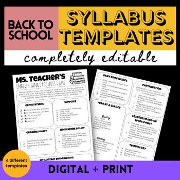 Editable Syllabus Templates Middle School And High School Syllabus