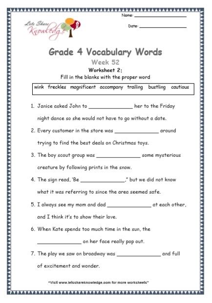 Grade 4 Worksheets Lets Share Knowledge