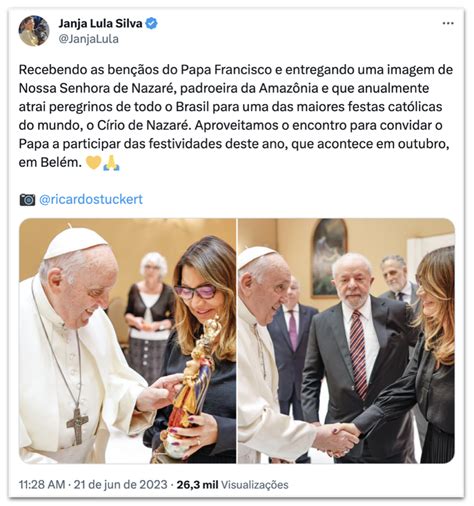 Janja D Imagem De Nossa Senhora De Nazar Ao Papa Francisco