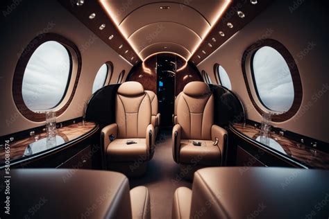 Interior of luxurious private jet with leather seats. Illustration AI ...