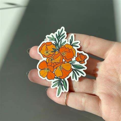 California Poppy Sticker Vinyl Sticker Flower Waterproof Etsy