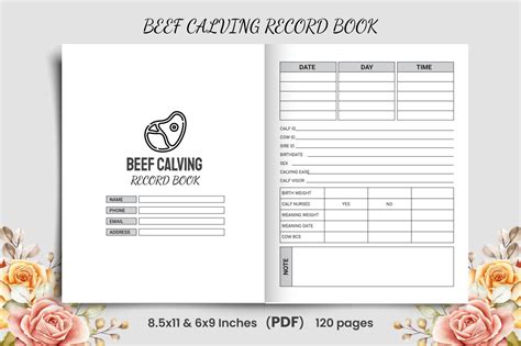 Beef Calving Record Book Kdp Interior Graphic By Printile Creative