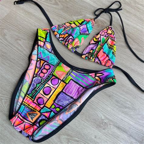 Vintage 1990 S Neon Print Bikini Gem