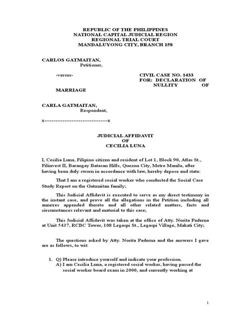 Judicial Affidavit Sample Pdf Affidavit Notary Public