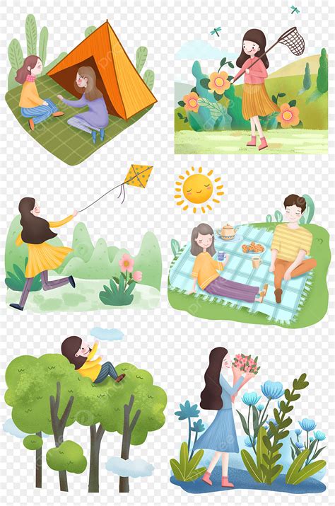 Scene Illustration Png Picture Spring Activity Cartoon Set Of