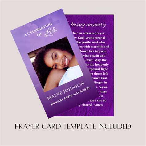 Editable Funeral Prayer Card Printable Memorial Prayer Card Etsy