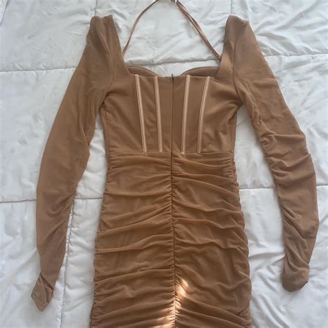 Nude Corset Dress With Rouched Detailing Y2k Depop