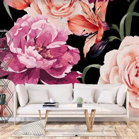 Tiptophomedecor Peel And Stick Floral Wallpaper Wall Mural Roses Of Love Removable Wall