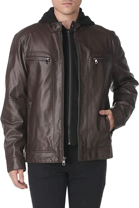 Calvin Klein Men S Faux Lamb Leather Moto Jacket With Removable Hood