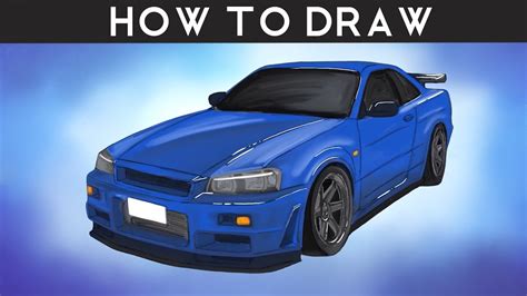 HOW TO DRAW Nissan Skyline R34 GTR Step By Step YouTube