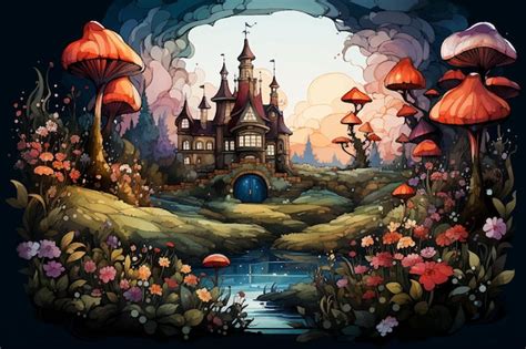 Premium Vector Fantastic Landscape With Mushrooms Beautiful Old