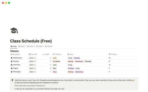 Class Schedule Template Notion Marketplace