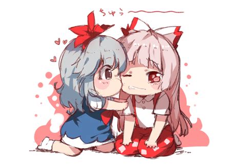 Safebooru 2girls Blue Hair Blush Bow Brown Eyes Chibi Fujiwara No