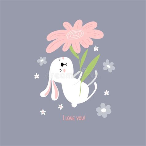 Bunny with Flowers Vector Illustration Stock Vector - Illustration of ...
