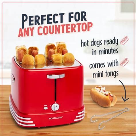 Nostalgia 4 Slot Hot Dog And Bun Toaster With Mini Tongs Hot Dog