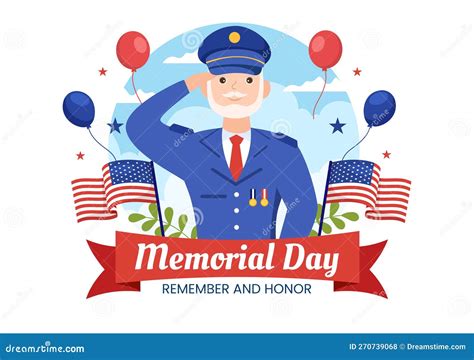 Memorial Day Illustration With American Flag, Remember And Honor To ...