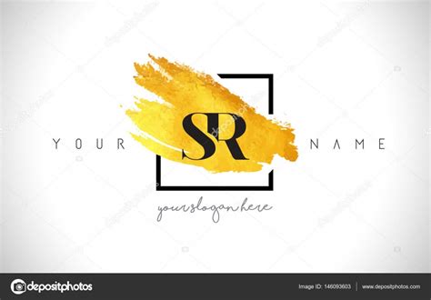 SR Golden Letter Logo Design With Creative Gold Brush Stroke Stock