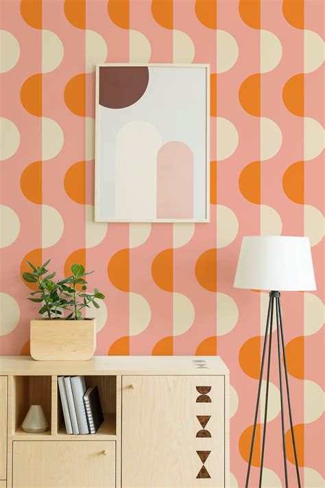 Geometric Wallpaper Retro 70s Wallpaper Mid Century Wallpaper Peel