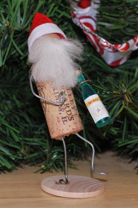 Wine Cork Santa On Stand Etsy Wine Cork Ornaments Cork Crafts