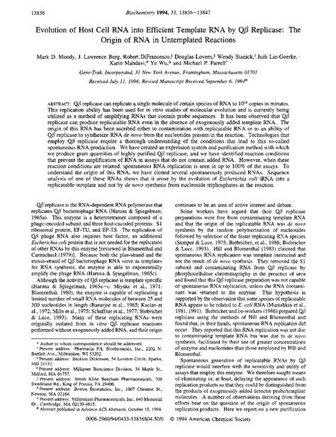 PDF Evolution Of Host Cell RNA Into Efficient Template RNA By Q Beta