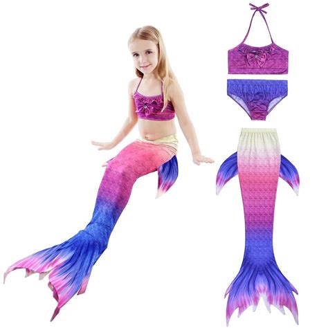 Meerjungfrau Kostüm Mädchen Bikini Badeanzug Kinderkostüm 3 Stück Set Topkostueme
