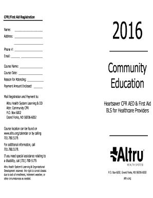 Fillable Online Altru Community Education Altru Health System Altru