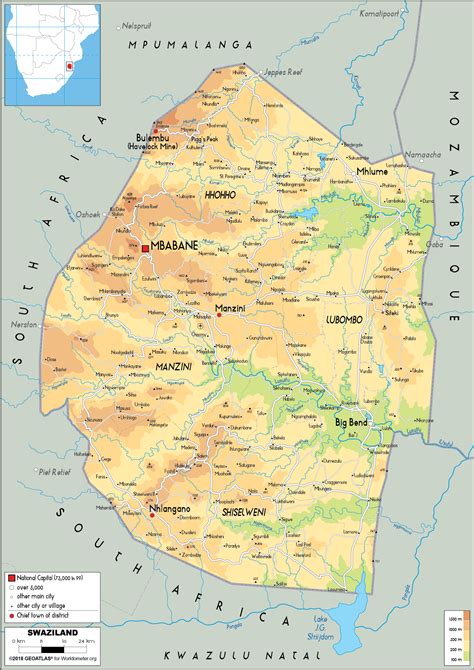 Large size Physical Map of Eswatini - Worldometer