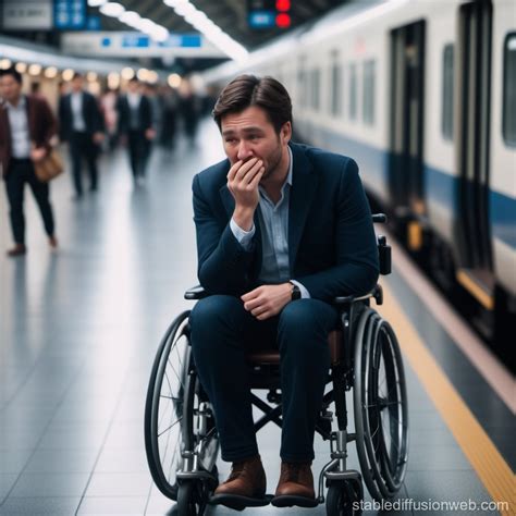 Wheelchair British Man Crying Japanese Shinkansen Station Emotional