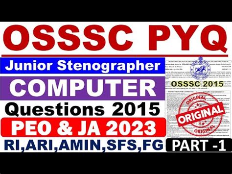 OSSSC Previous Year Questions OSSSC 2015 Jr Stenographer Computer MCQs