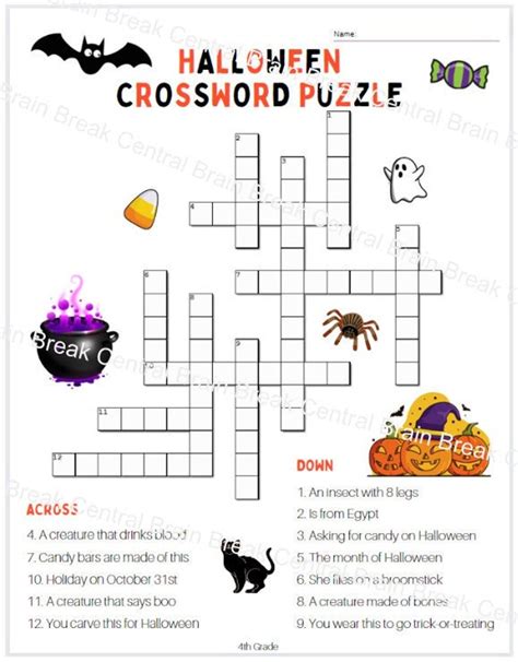 Th Grade Halloween Crossword Puzzle With Answer Key Etsy